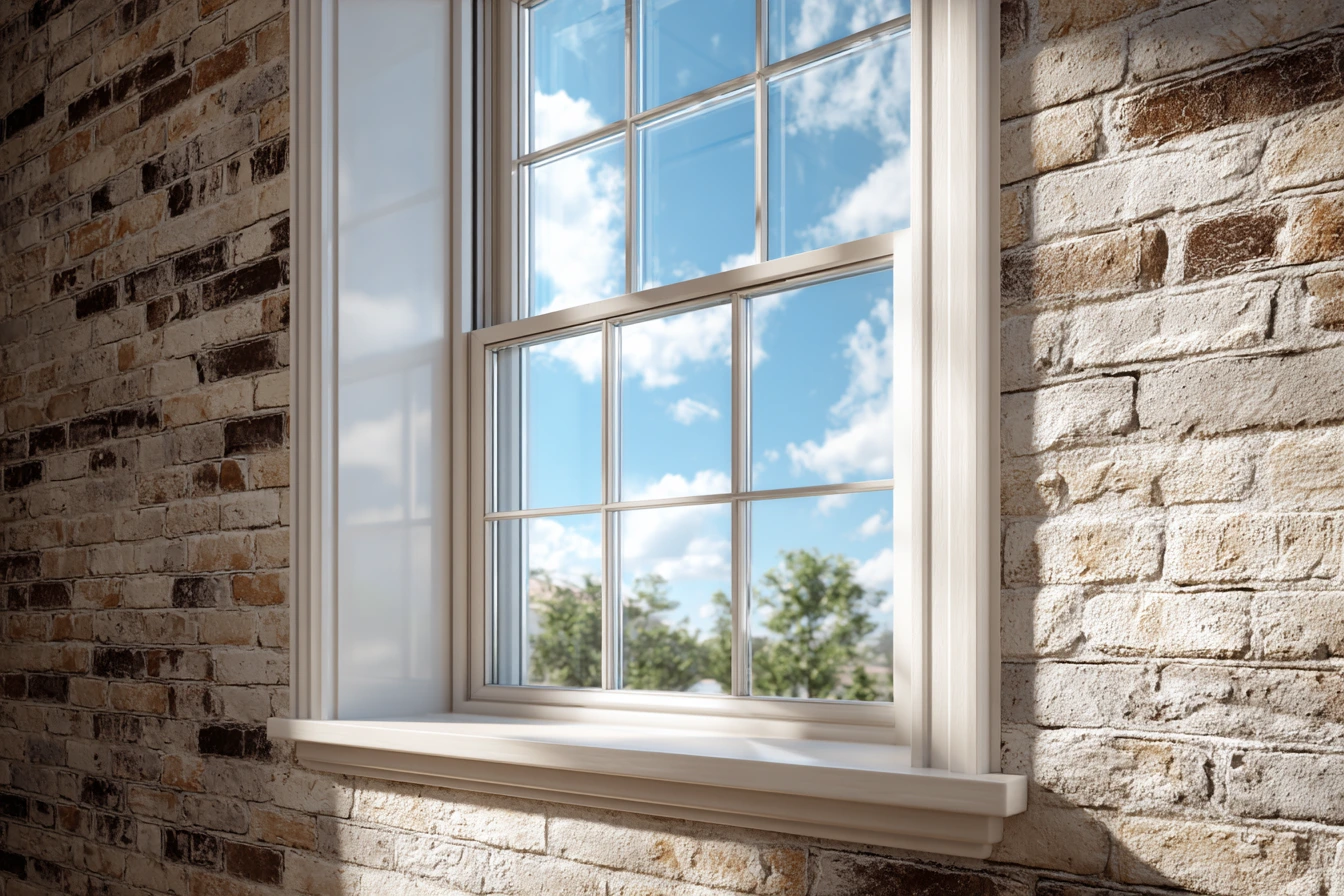 Beautiful modern double-hung vinyl window with Low-E glass installed in an Amarillo home